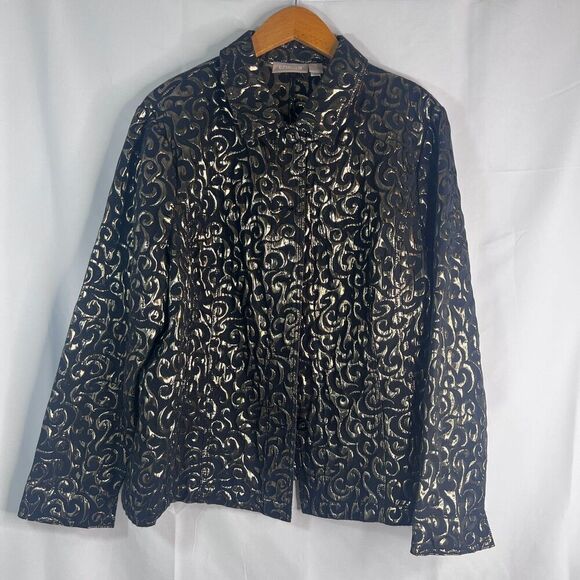 Chico's Lightweight Gold Brocade Button Up Shirt Jacket Blazer Size 3/Large - Picture 10 of 10